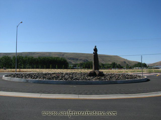 Perched Eagle Stone Sculpture in Roundabout
